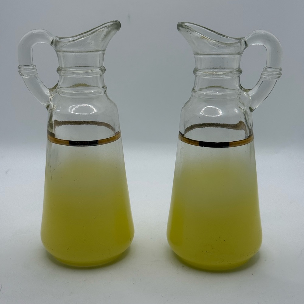 Pair of Vintage Yellow Blendo Oil and Vinegar Cruets by Anchor Hocking